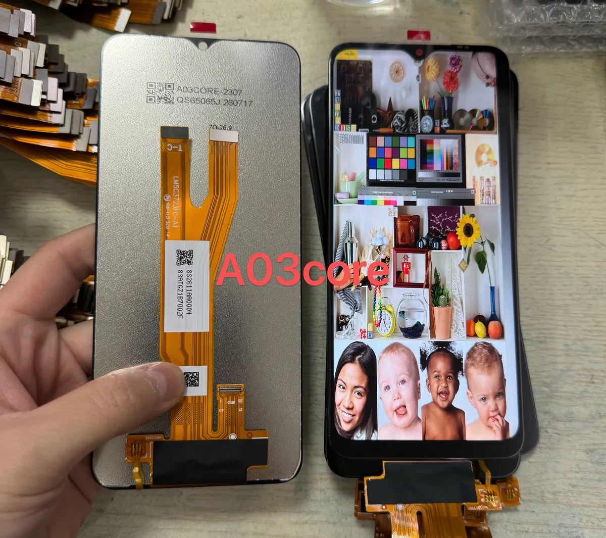Samsung A03 Core screen sample showing front and back