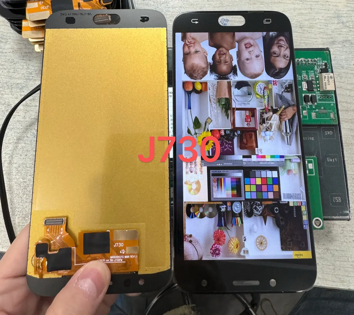 Samsung J730 screen sample showing front and back