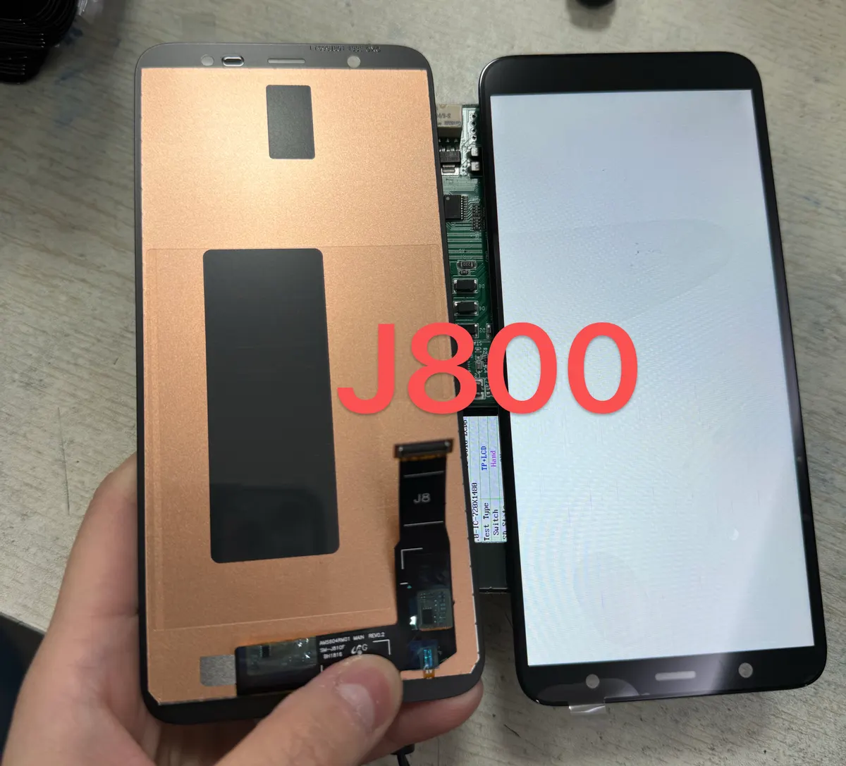 Samsung J800 screen sample showing front and back